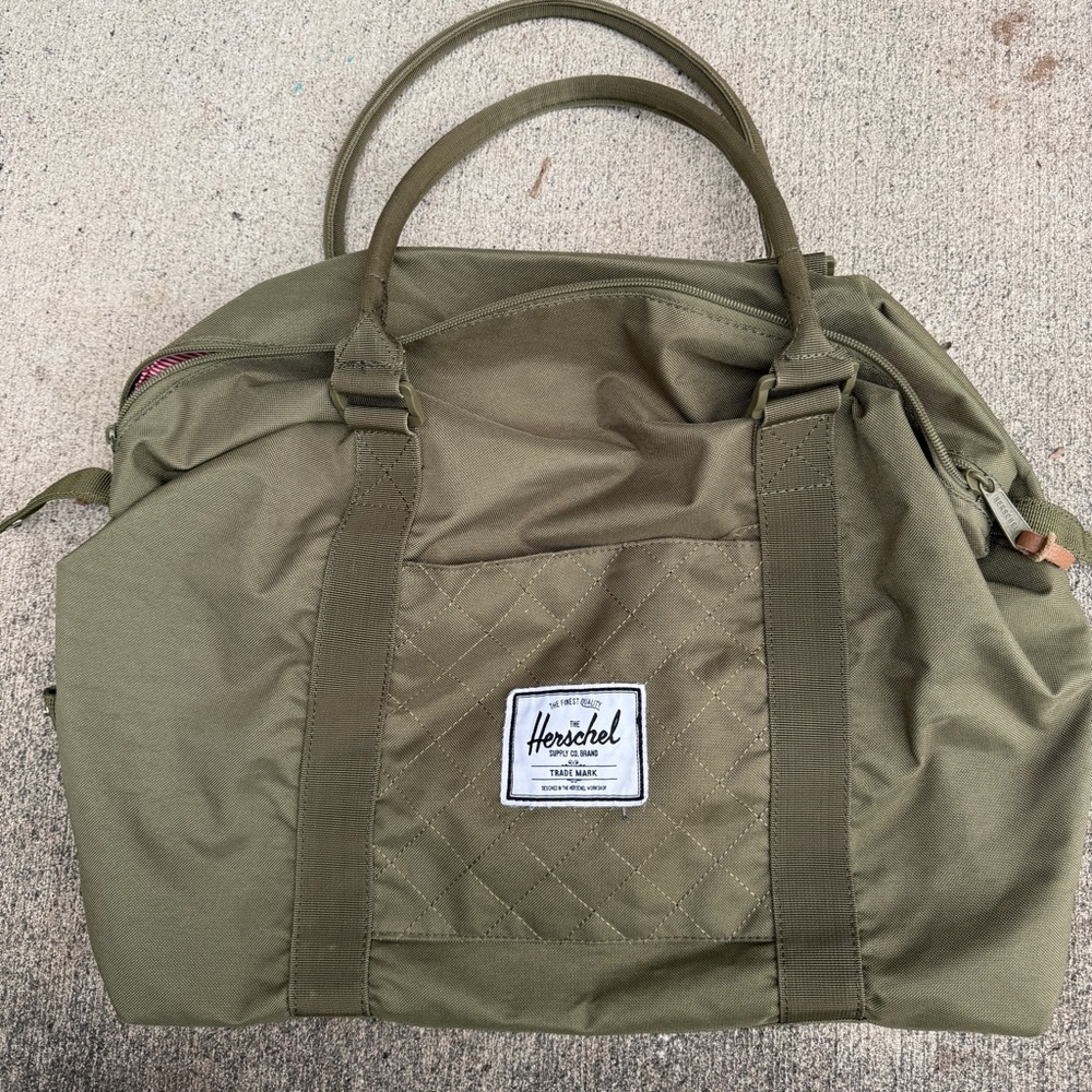 Herschel Supply Duffle Bag Army Olive Green Canvas Tote Weekender Carryall - Picture 3 of 11